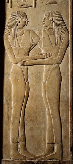 A relief on the false door of Nikaure who was a priest of the god Ra and the goddess Hathor in the sun temple of King Neferirkare