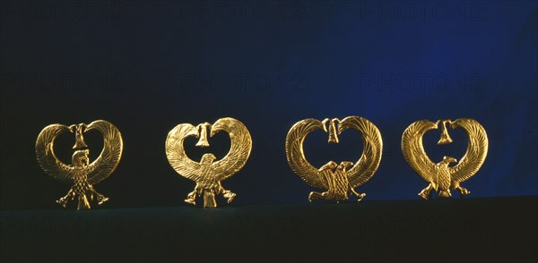 Collar shaped amulets found attached to the bandages of the mummy of Psusennes I