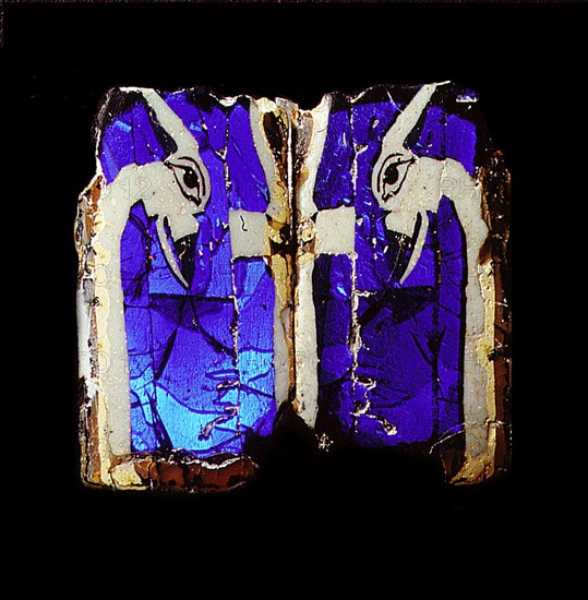 Glass fragments, two joined halves, with an ankh sign & 2 was sceptres