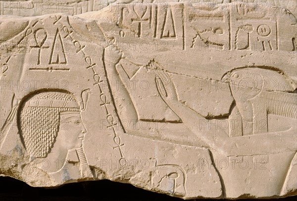 Amarna style reliefs from the time of Amenhotep IV (better known as Akhenaten) depicting the god Horus performing a purification