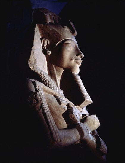 Bust from a colossal statue of Akhenaten, one of a series depicting the king in various guises erected at the new solar temple of Aten constructed by the king at Karnak early in his reign