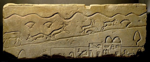 Incised block (talatat) from the temple of Aten and reused in the pylons of the great temple of Amun
