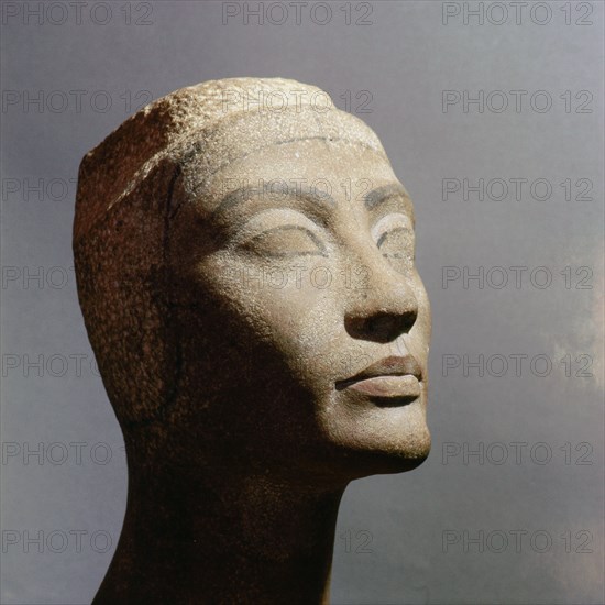 The unfinished head of Queen Nefertiti, wife of Akhenaton