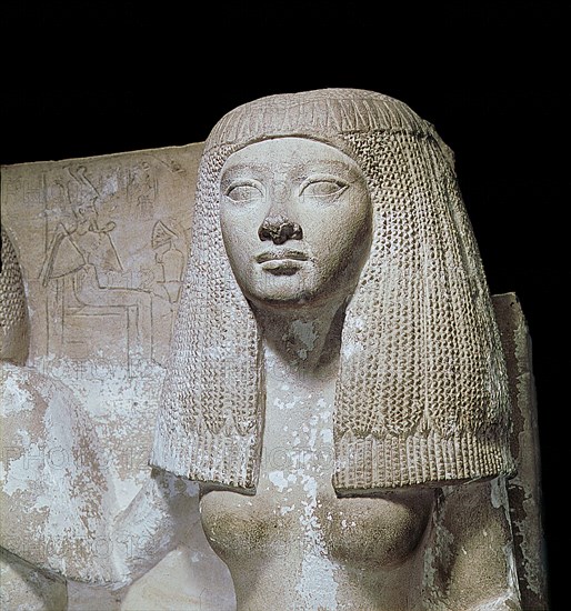 A detail of a portrait statue of Naia, sister of Thay