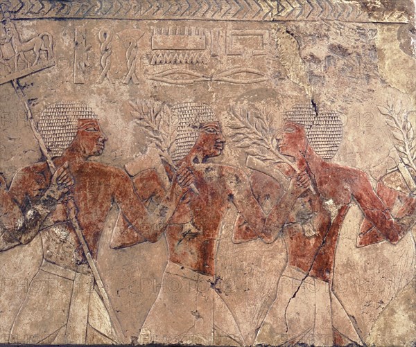 A relief from the temple of Queen Hatshepsut at Deir el Bahri depicting the maritime expedition which Hatshepsut sent via the Red Sea to Punt in c