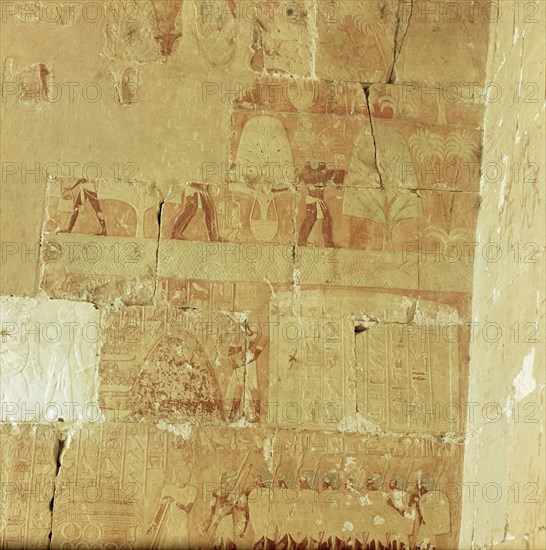 A relief from the temple of Queen Hatshepsut at Deir el Bahri depicting the maritime expedition which Hatshepsut sent via the Red Sea to Punt in c