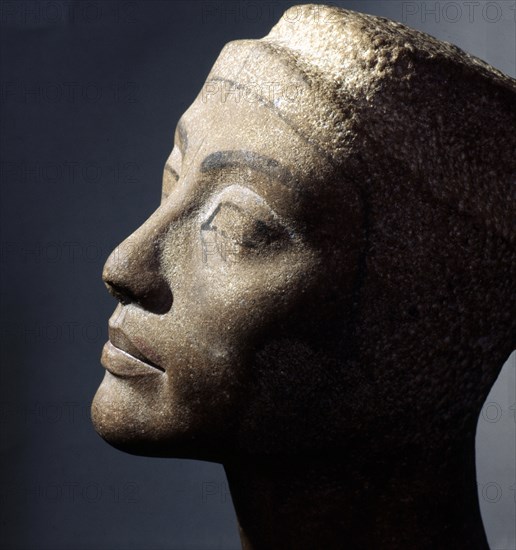 The unfinished head of Queen Nefertiti, wife of Akhenaton