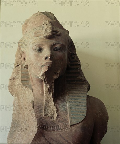 Fragmented colossal statue of Tutankhamun, wearing the double crown