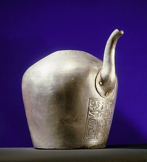 Silver spouted vessel, nemset, used for pouring libations of water