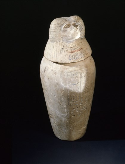 One of a set of four canopic jars used to preserve the internal organs of Prince Hornakht each in the form of one of the Four Sons of Horus