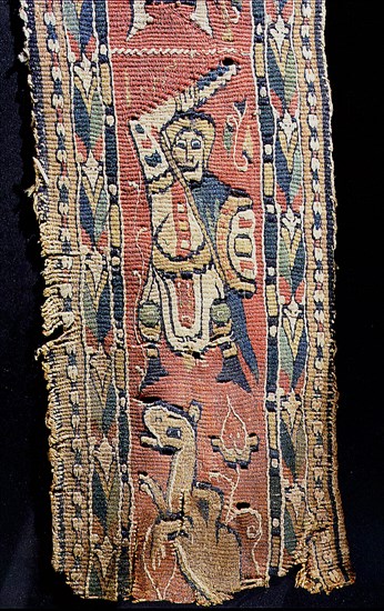 Detail of a Coptic textile, showing a knight, possibly St