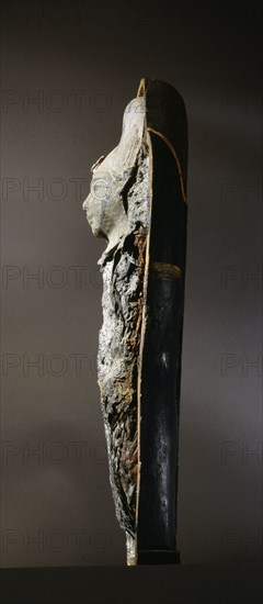 In the mummiform case is contained the body of Osiris, made of earth with germinated grains, symbolising the resurrection of the god