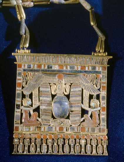 Winged scarab pectoral chain, from the tomb of Psusennes I