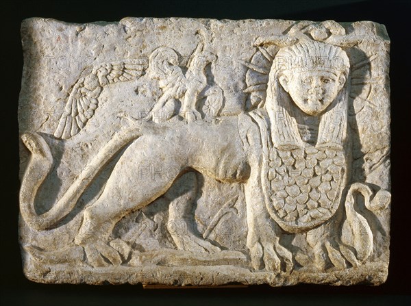 Relief of the lion god Tutu or in hellenized form Tithoes, son of the goddess Neith