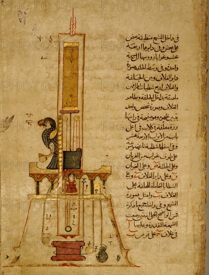 The clock of doors from the miniature Automata of al Jazirior the Book of Knowledge of Mechanical Devices