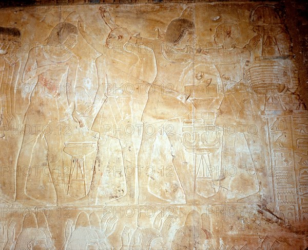 Limestone relief detail from the tomb of Khaemhet, overseer of the granaries of the Upper and Lower Egypt