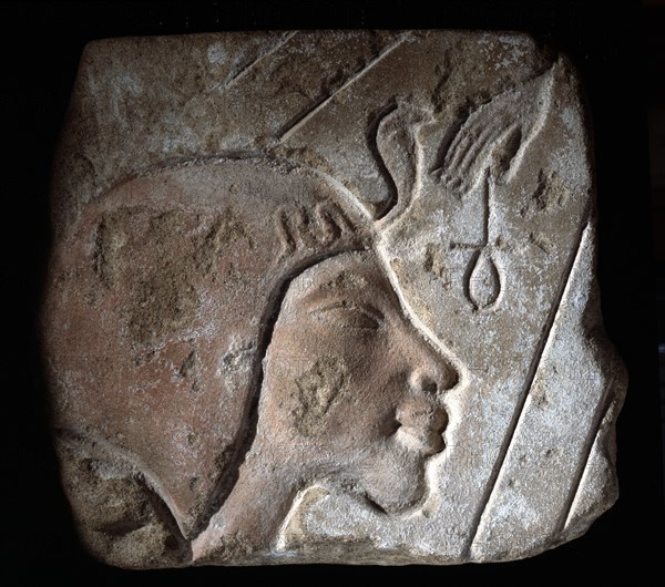 Amarna relief depicting a member of the royal family receiving the beneficent rays of Aten