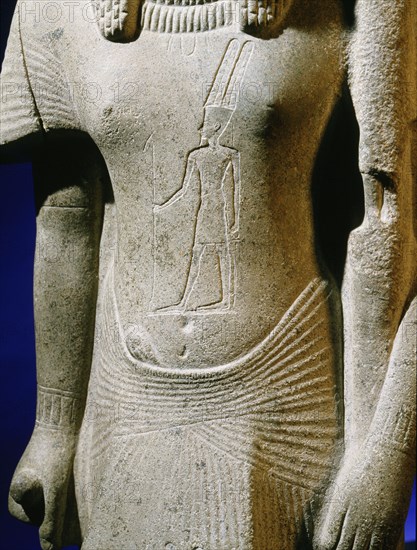 Statuette identified as either a priest of Hathor or of Mut, wife of the God Amun, found in the court of the temple of Amun at Karnak