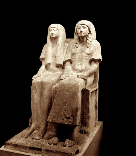 Double statue of Maya and his wife Merit waiting for a sacrificial meal and wearing their finest clothing