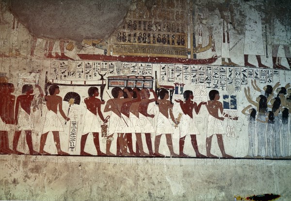 A detail of a frieze on the south wall of the Hall of Pillars in the tomb of vizier Ramose