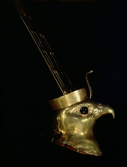 Beaten gold falcon head from the cult statue of the temple of Horus at Hierakonpolis