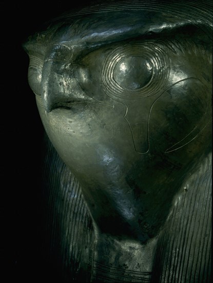 Falcon head representing the god Sokaris on the silver coffin of Shoshenq II from the royal necropolis at Tanis