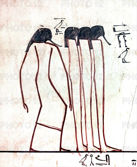 A wall in the tomb of Tuthmosis III painted with a scene from the Am Duat, The Book of That Which is the Netherworld which contained spells needed to protect the soul of the deceased on the voyage through the Netherworld