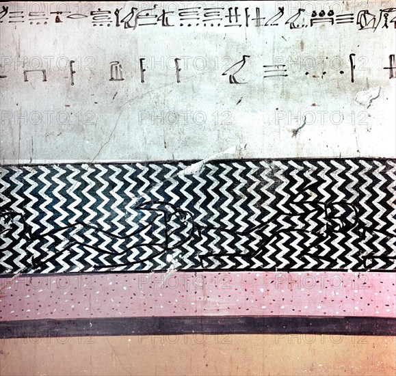 A wall in the tomb of Tuthmosis III painted with a scene from the Am Duat, The Book of That Which is the Netherworld which contained spells needed to protect the soul of the deceased on the voyage through the Netherworld