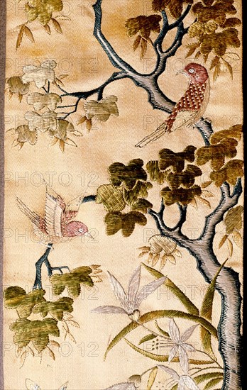 A detail of an embroidered sleeve ribbon believed to have belonged to the Empress Dowager Tzu hsi Country of Origin: China