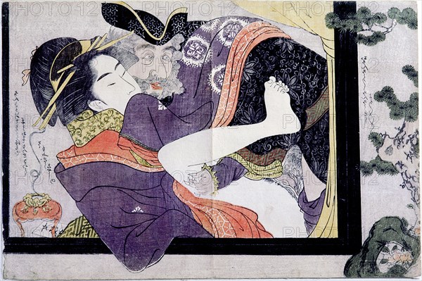 Erotic print depicting a European wth a courtesan