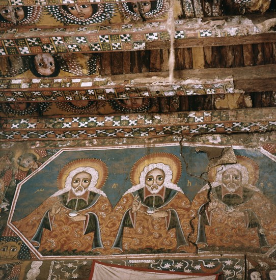 Painted walls at the church of Debra Berhan, Gondar