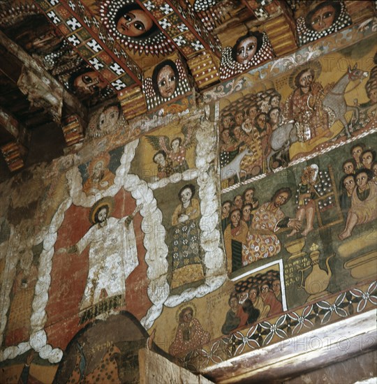 Painted walls at the church of Debra Berhan, Gondar