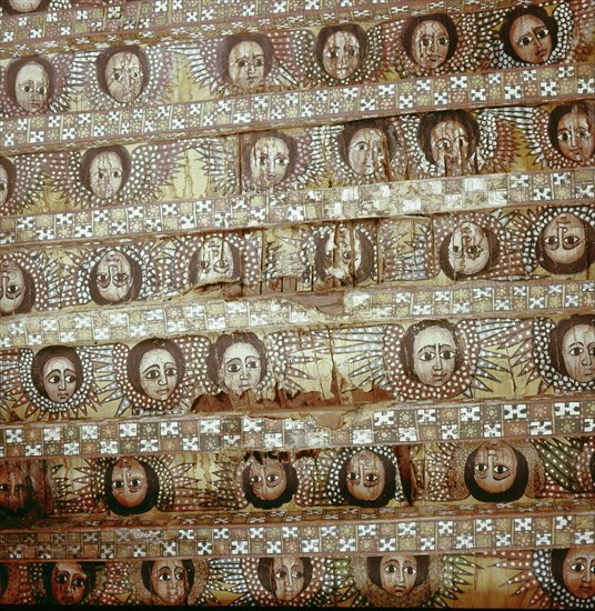 Painted ceiling at the church of Debra Berhan, Gondar