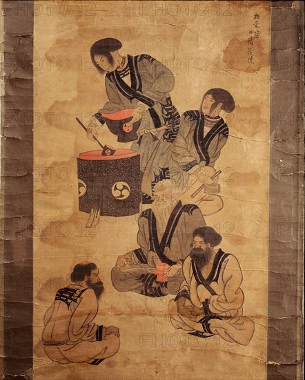 Detail of a scroll depicting an Ainu family