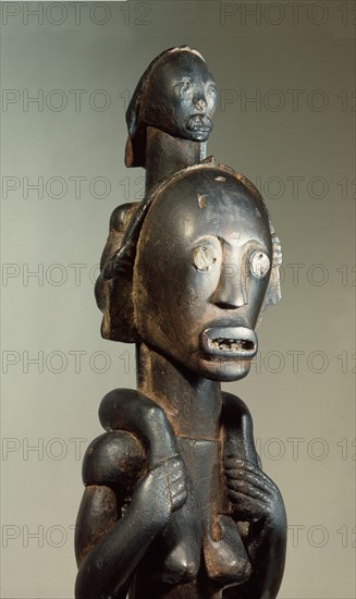 These figures, known as Bieri, were seated on bark boxes containing the skulls and bones of ancestors, both to guard the relics and as a focus for prayers, complaints and sacrifices