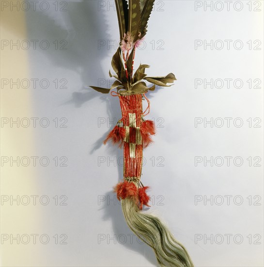 Hair ornament with quillwork and feathers