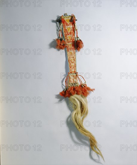 Hair ornament with quillwork and feathers