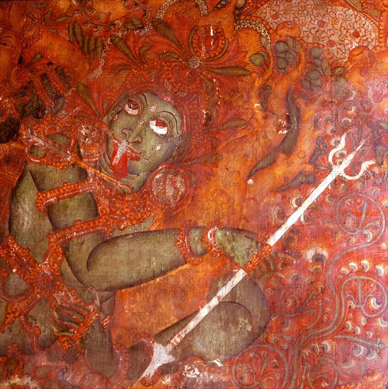 A scene from a wall painting in the Rajahs palace, Cochin, which illustrates scenes from the Ramayana