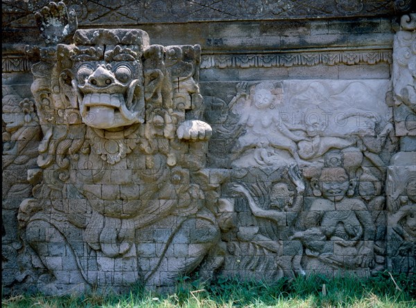 Stone relief on a temple wall at Sangsit, Buleleng