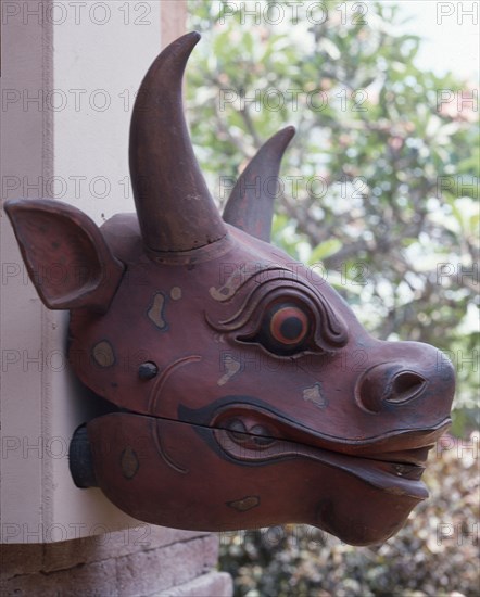A buffalo head variant of the Barong dance mask