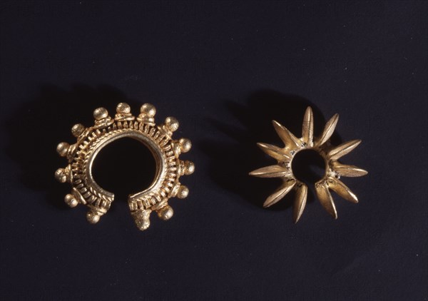 Lost wax cast brass earrings, probably presented to a bride by the grooms family as part of ceremonial gift exchange at weddings