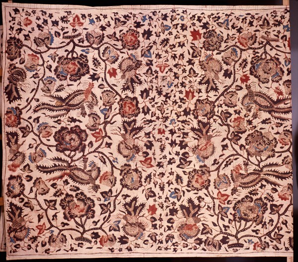 A batik sarong with alas alasan design incorporating flowers and birds