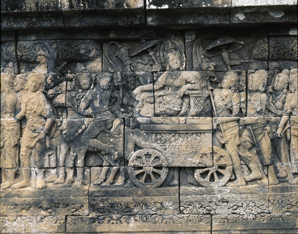 The reliefs on the terraces of Borobudur depict scenes from the life of Buddha