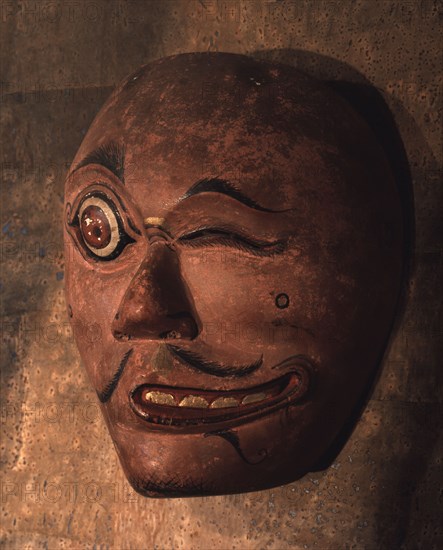 A mask, representing a diseased or deformed person, used in wayang wong performances of the Hindu epics, especially the Ramayana