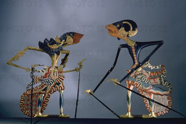 Wooden wayang shadow puppet used in popular all night performances, usually based on ancient Hindu epics such as the Ramayana