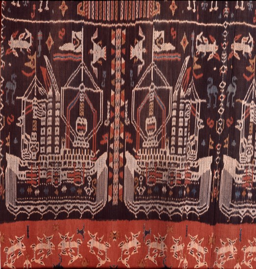 An Eastern Sumba noblemans mantle, hinggi, decorated by warp ikat, dying the threads prior to weaving
