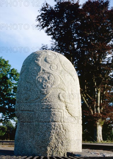 The Turoe Stone, found near a small ringfort in Feerwore, one of five decorated monoliths discovered in Ireland