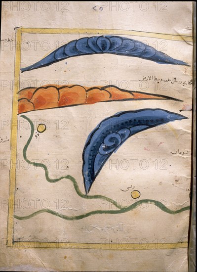 Map of Egypt by the muslim cartographer al Idrisi, showing the Nile, the desert and dunes