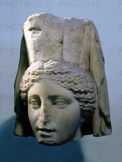 The head of the mother goddess Cybele whose worship was imported to Rome from Phrygia in Asia Minor in the second century BC