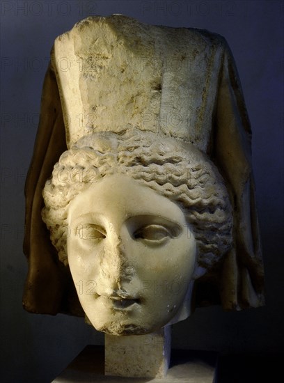 The head of the mother goddess Cybele whose worship was imported to Rome from Phrygia in Asia Minor in the second century BC